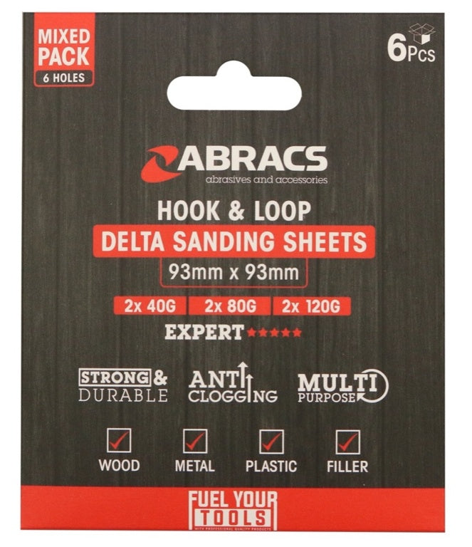 Abracs Hook & Loop Delta Sanding Sheet Pack 6 93mm X 93mm