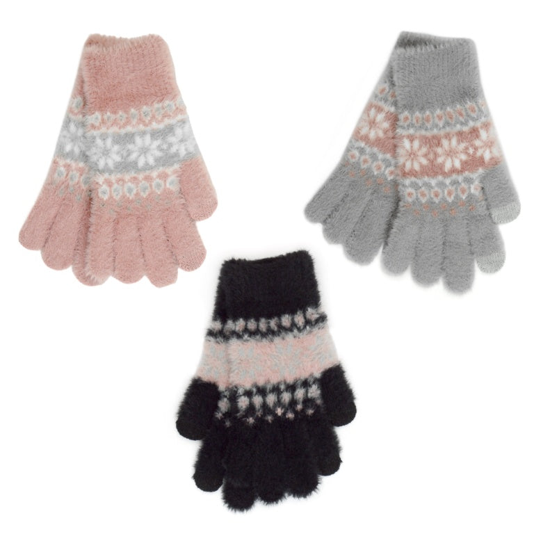 Rjm Ladies Fairisle Print Fluffy Gloves