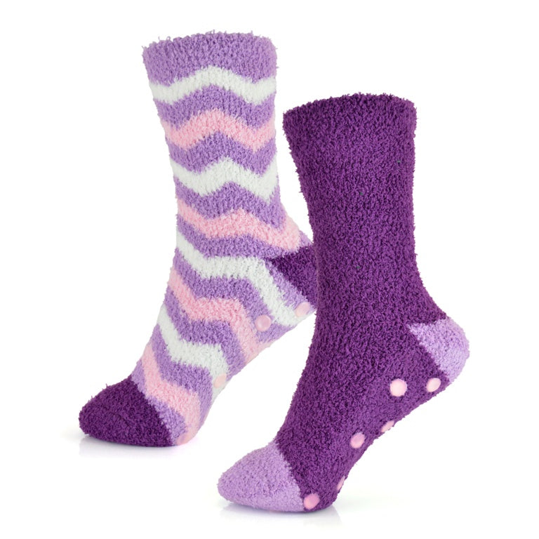 Rjm Ladies Stripe Cosy Socks With Gripper 2 Pack