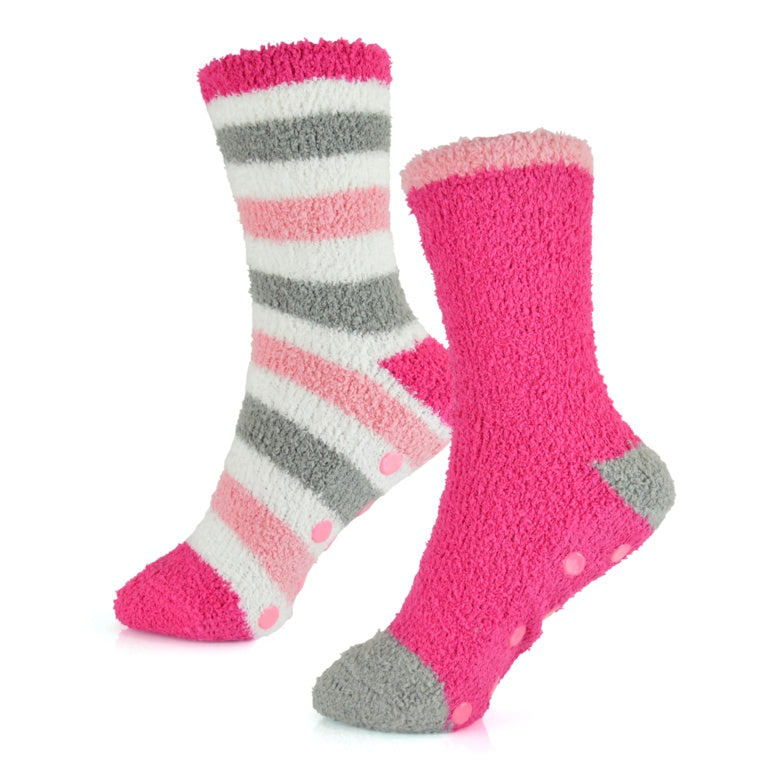 Rjm Ladies Stripe Cosy Socks With Gripper 2 Pack