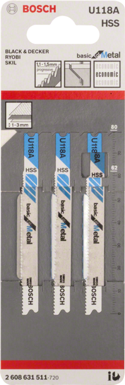 Bosch U118 A Jigsaw Blade Basic Metal Pack 3