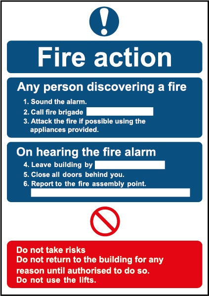 Smiths Architectural Fire Action Sign 148mmx210mm
