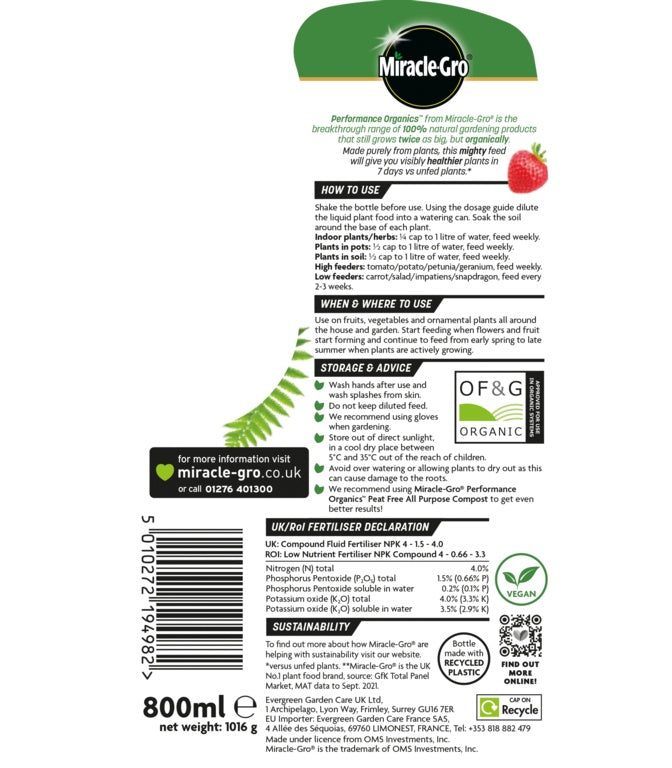 Miracle Gro�� Performance Organic All Purpose Concentrate 800ml