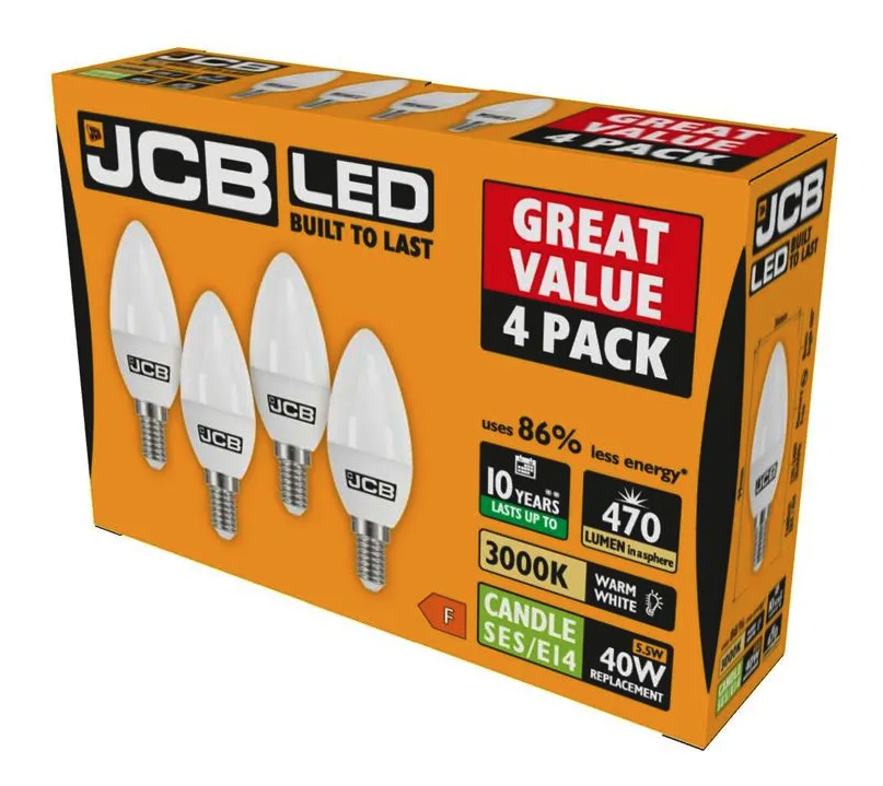 Jcb Candle Ses 3000k E14 Warm White 6w Pack 4