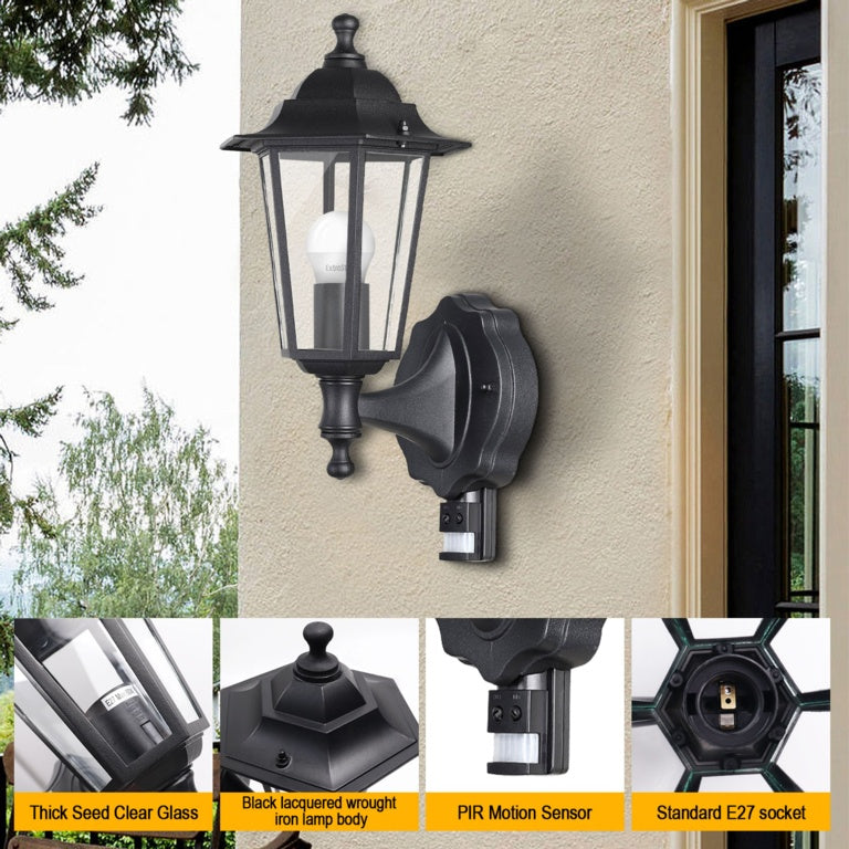 Extrastar Vintage Wall Light W/E27 L/H With Pir Black