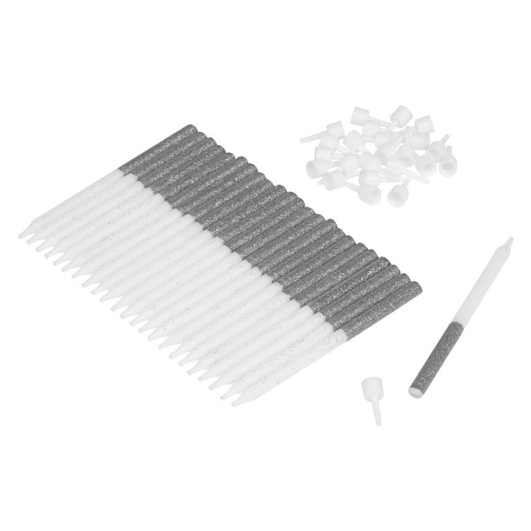 Tala 24 Silver Glitter Candles With Holders