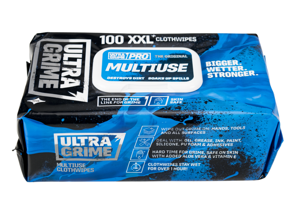 Ultragrime Pro Multi Use Cloth Wipes Xxl 100 Pack