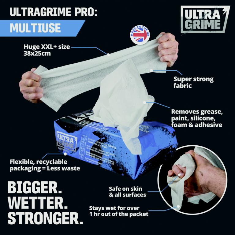 Ultragrime Pro Multi Use Cloth Wipes Xxl 100 Pack
