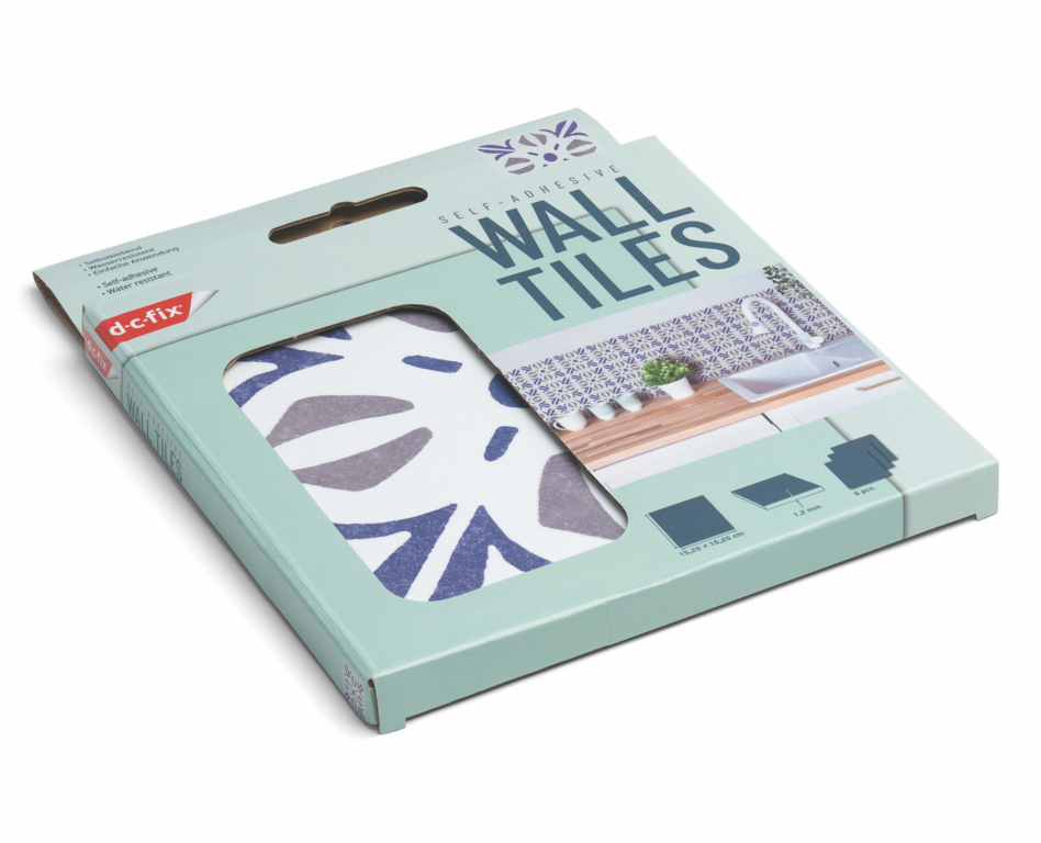 D C Fix�� Self Adhesive Wall Tile Cuba Blue 15cm X 15cm / Pack Of 6