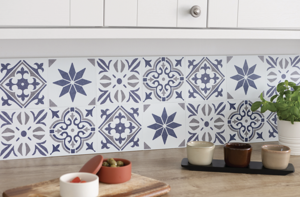 D C Fix�� Self Adhesive Wall Tile Cuba Blue 15cm X 15cm / Pack Of 6