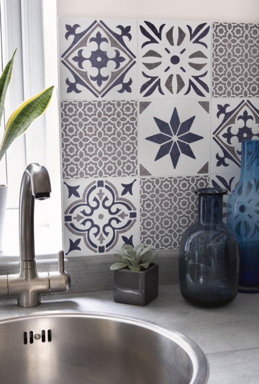 D C Fix�� Self Adhesive Wall Tile Jamila Blue 15cm X 15cm / Pack Of 6