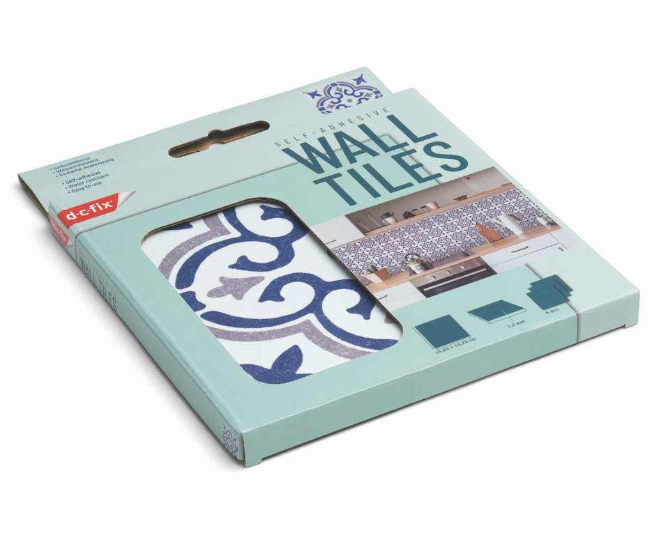 D C Fix�� Self Adhesive Wall Tile Jamila Blue 15cm X 15cm / Pack Of 6