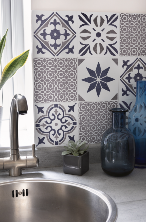 D C Fix�� Self Adhesive Wall Tile Lina Grey 15cm X 15cm / Pack Of 6