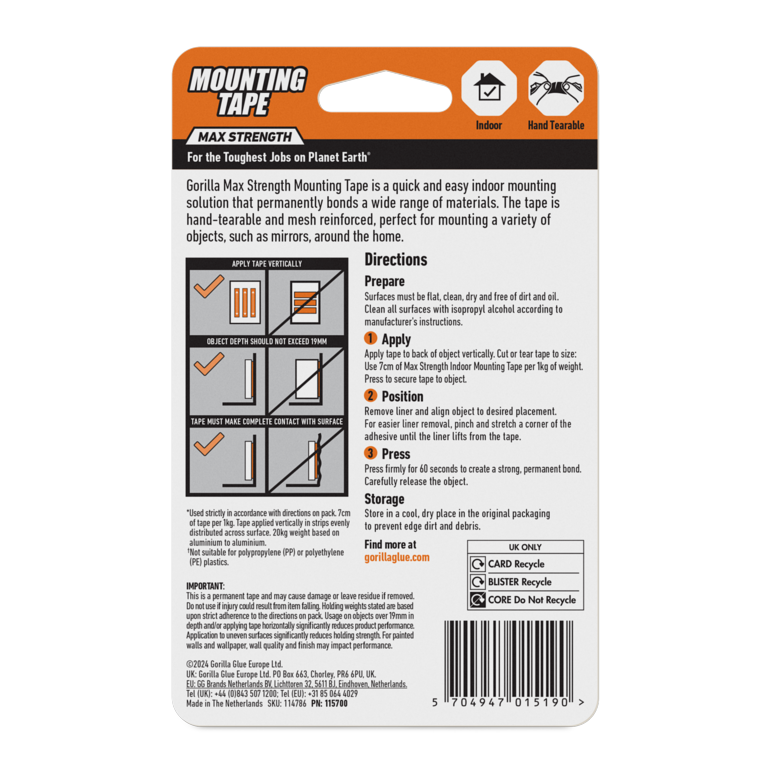 Gorilla Max Strength Mounting Tape 1.5m Black