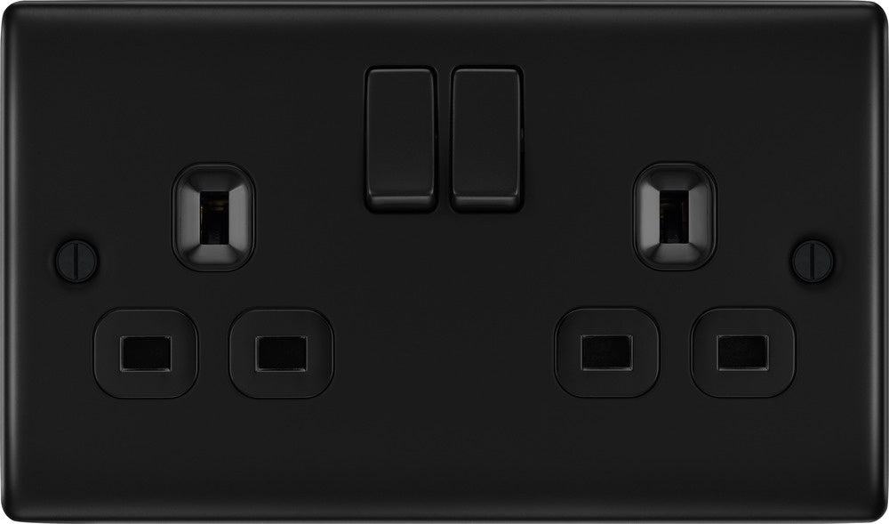 Bg Double Switched Power Socket Matt Black 13a