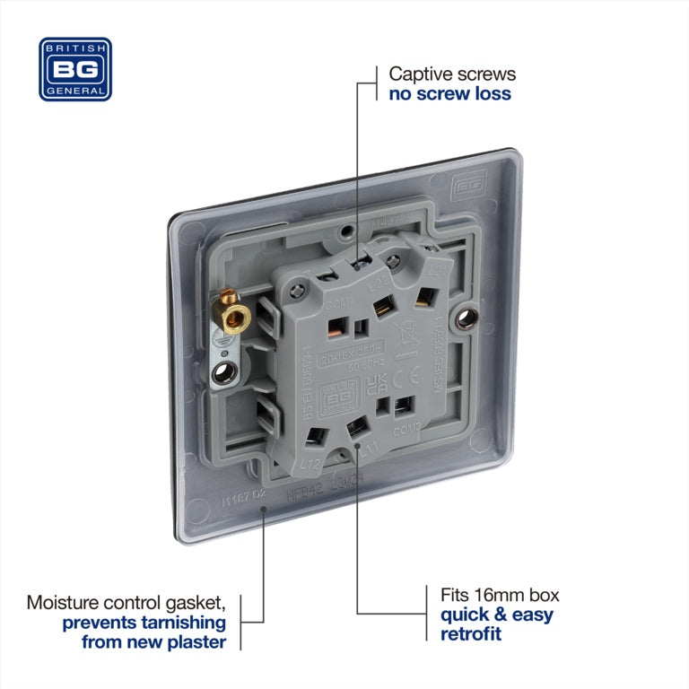 Bg Double Switch 16ax 2 Way 20a Matt Black