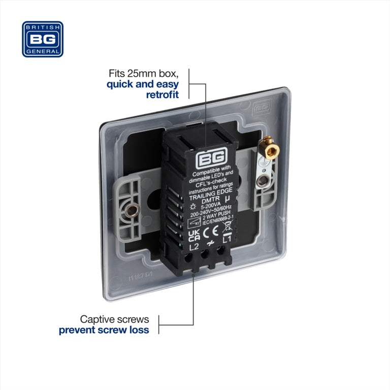 Bg Single Dimmer Switch 200w Matt Black