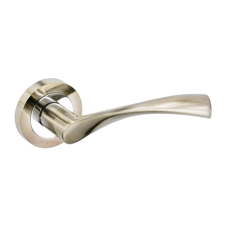 Securit Lunar Lever On Rose Handle Pair Satin Nickel/Chrome Plated