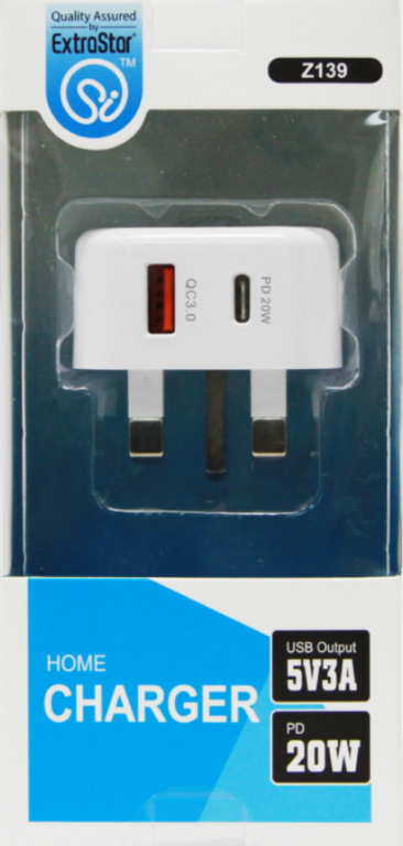 Extrastar Usb + Type C Home Plug Charger White