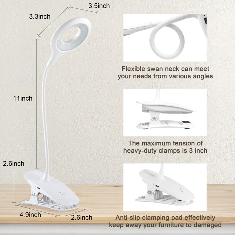 Extrastar Clip On Dimmable Desk Lamp With Usb 3w White
