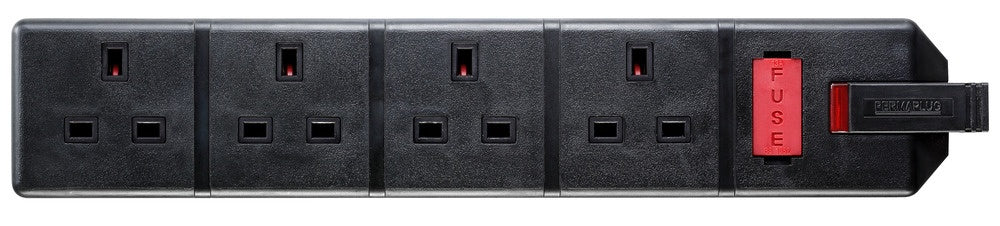 Masterplug 4 Socket 13 Amp Heavy Duty Trailing Socket Black