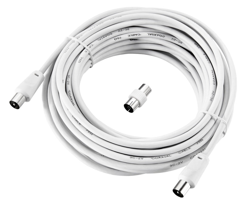 Masterplug Coaxial Cable With Femail To Female Coupler 10m White
