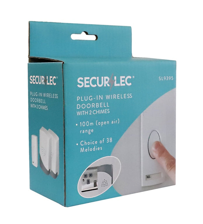 Securlec Plug In Wireless Doorbell & 2 Chimes 100m