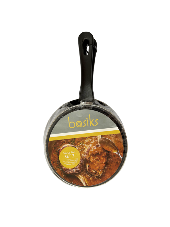 Basiks Carbon Steel Saucepan Set 3 Piece