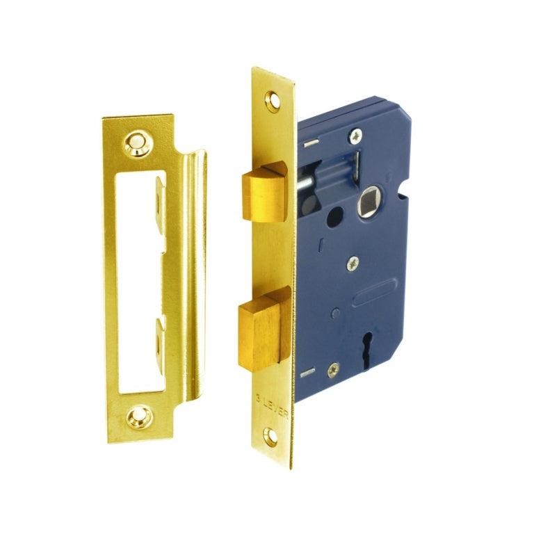 Securit 3 Lever Sash Lock Brass Plated With 2 Keys 75mm