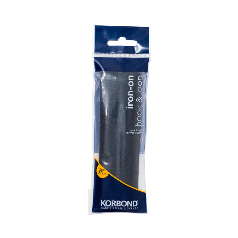 Korbond Hook & Loop Iron On Black 2cm X 50cm