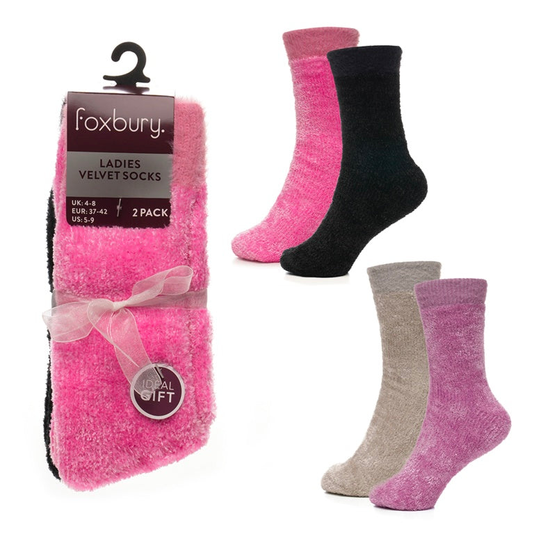 Rjm Ladies Chenille Velvet Socks 2 Pack