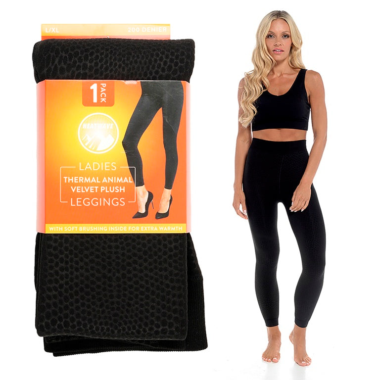 Rjm Ladies Animal Print Velvet Plush Thermal Leggings