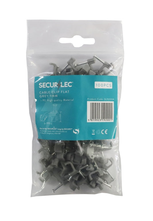 Securlec Cable Clips Flat Grey 1.5mm 100 Pieces