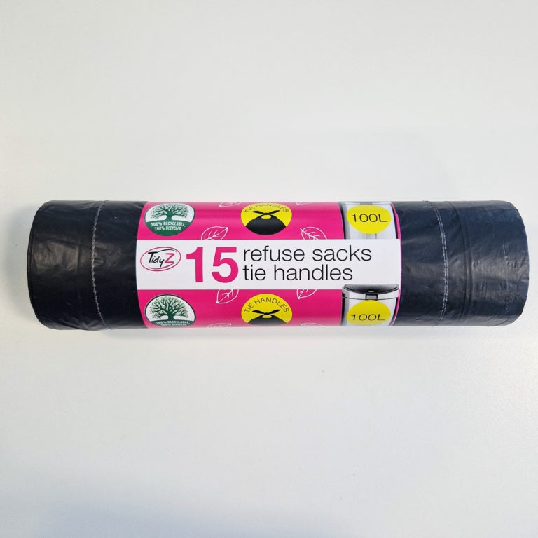 Tidyz Tie Handle Refuse Sacks 100 L Pack 15