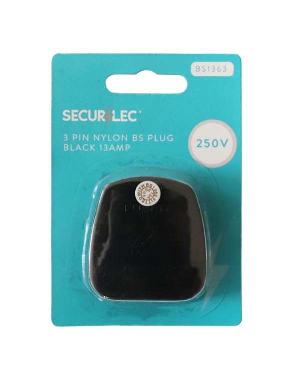 Securlec 3 Pin Nylon Plug Fused Black 13amp