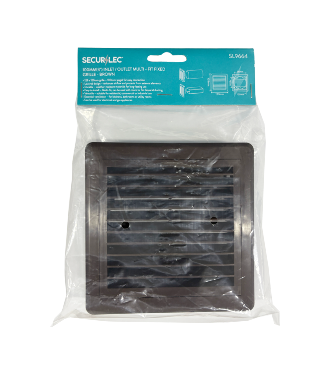 Securlec Inlet/Outlet Multi Fit Fixed Grill Brown 100mm