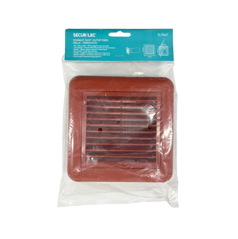 Securlec Inlet/Outlet Multi Fit Fixed Grill Terracotta 100mm