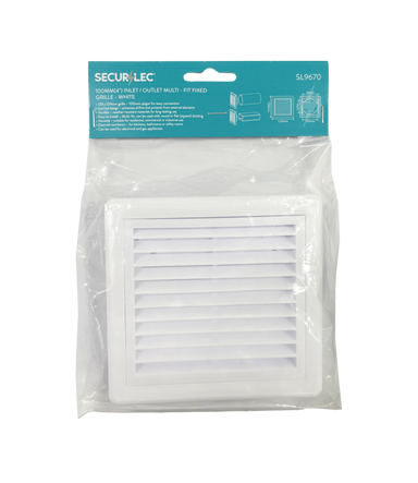 Securlec Inlet/Outlet Multi Fit Fixed Grill White 100mm
