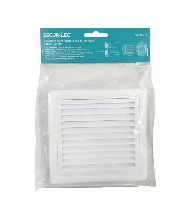 Securlec Inlet/Outlet Multi Fit Fixed Grill White 100mm
