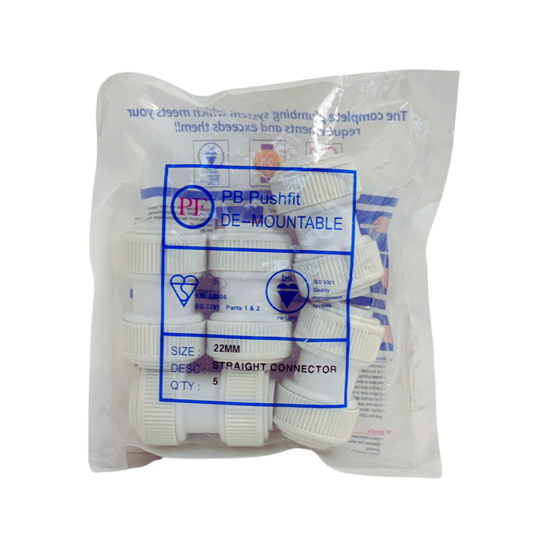 Whitespeed Push Fit Straight Connector 22mm Pack 5