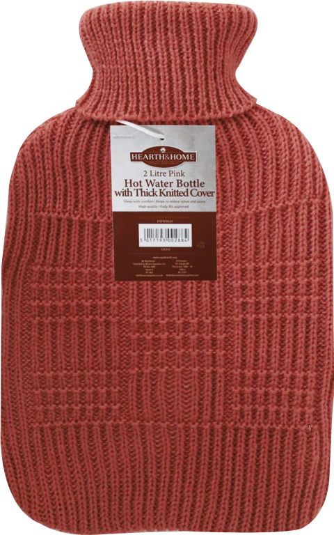 Hearth & Home Hot Water Bottle With Thick Knitted Cover 2 L Pink