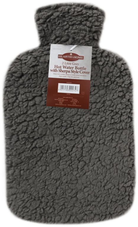 Hearth & Home Hot Water Bottle With Sherpa Style Cover 2 L Grey