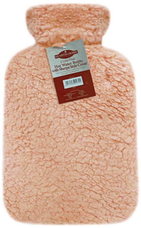 Hearth & Home Hot Water Bottle With Sherpa Style Cover 2 L Pink