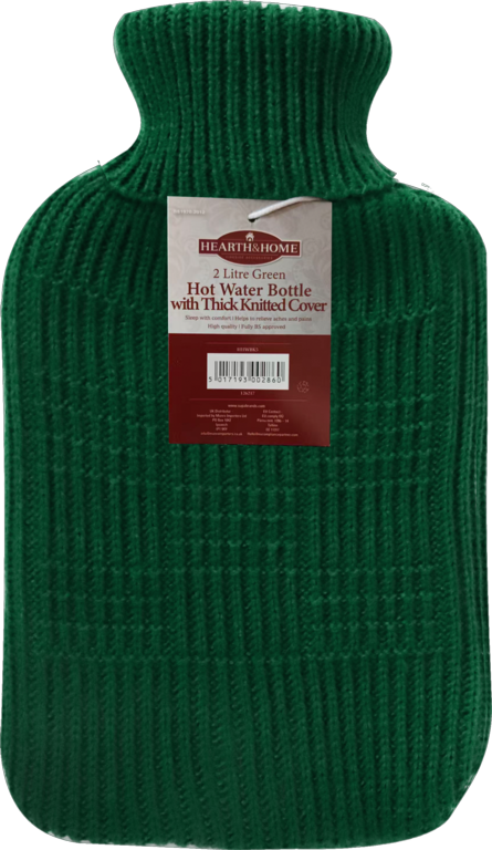 Hearth & Home Hot Water Bottle With Thick Knitted Cover 2 L Green