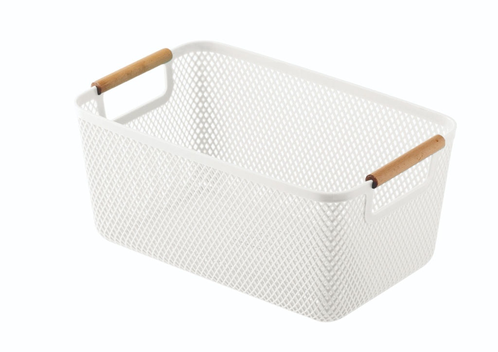 Blue Canyon Large Plastic Storage Basket With Wooden Handles