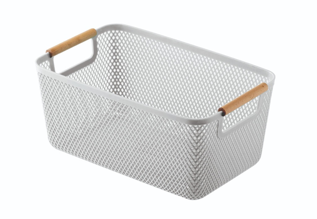 Blue Canyon Medium Plastic Storage Basket Wooden Grey