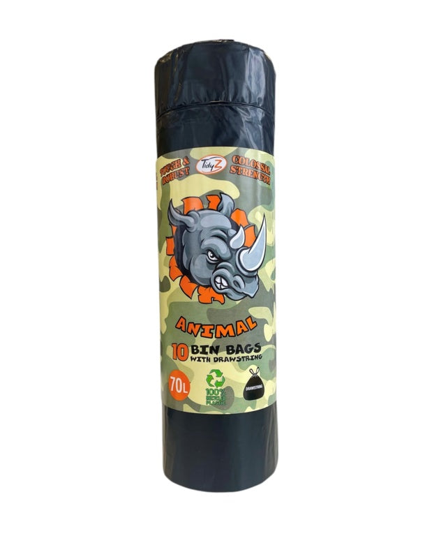 Tidyz 10 Super Strong Refuse Sacks With Drawstring 70 L
