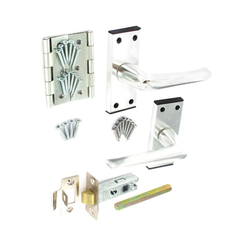 Securit Aluminium Internal Door Handle Pack 63mm Mortice Latch 2 X 75mm Steel Butt Hinges