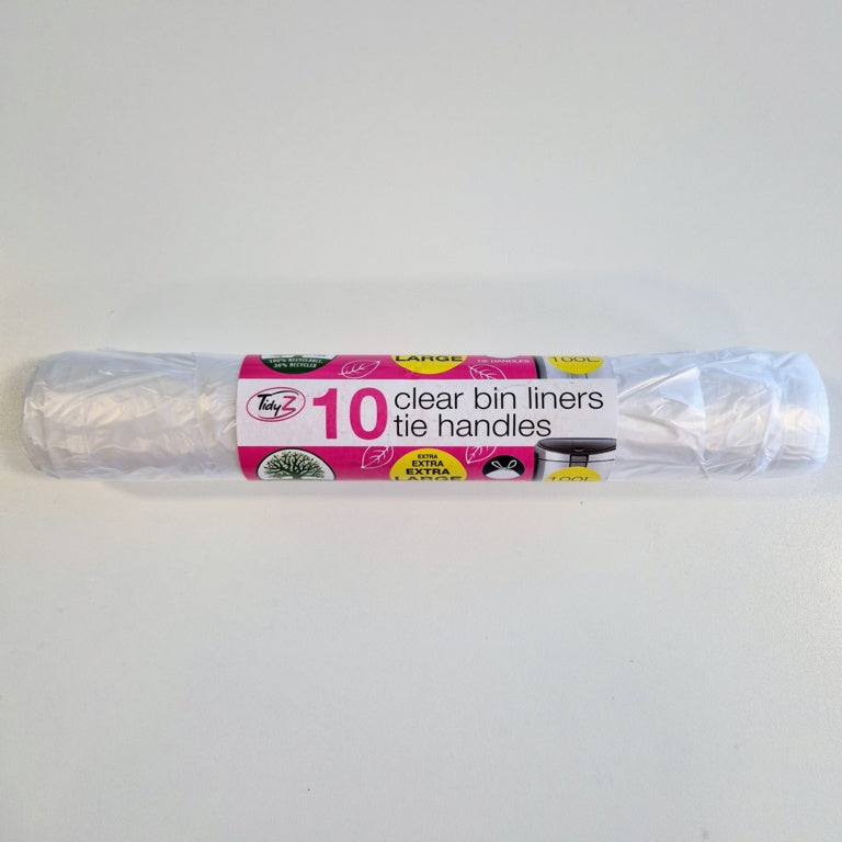 Tidyz Clear Bin Liners With Tie Handle 100 L Roll 10