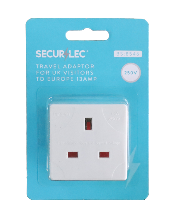 Securlec Travel Adaptor For Uk Visitors To Europe 13 A 250 V